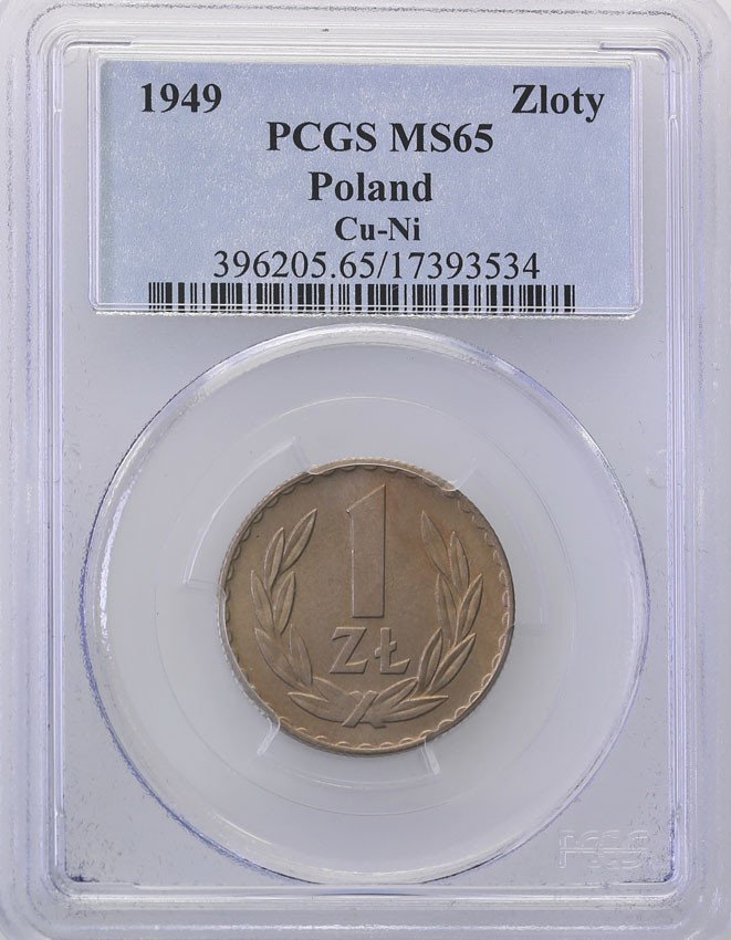 PRL. 1 złoty 1949 miedzionikiel PCGS MS65